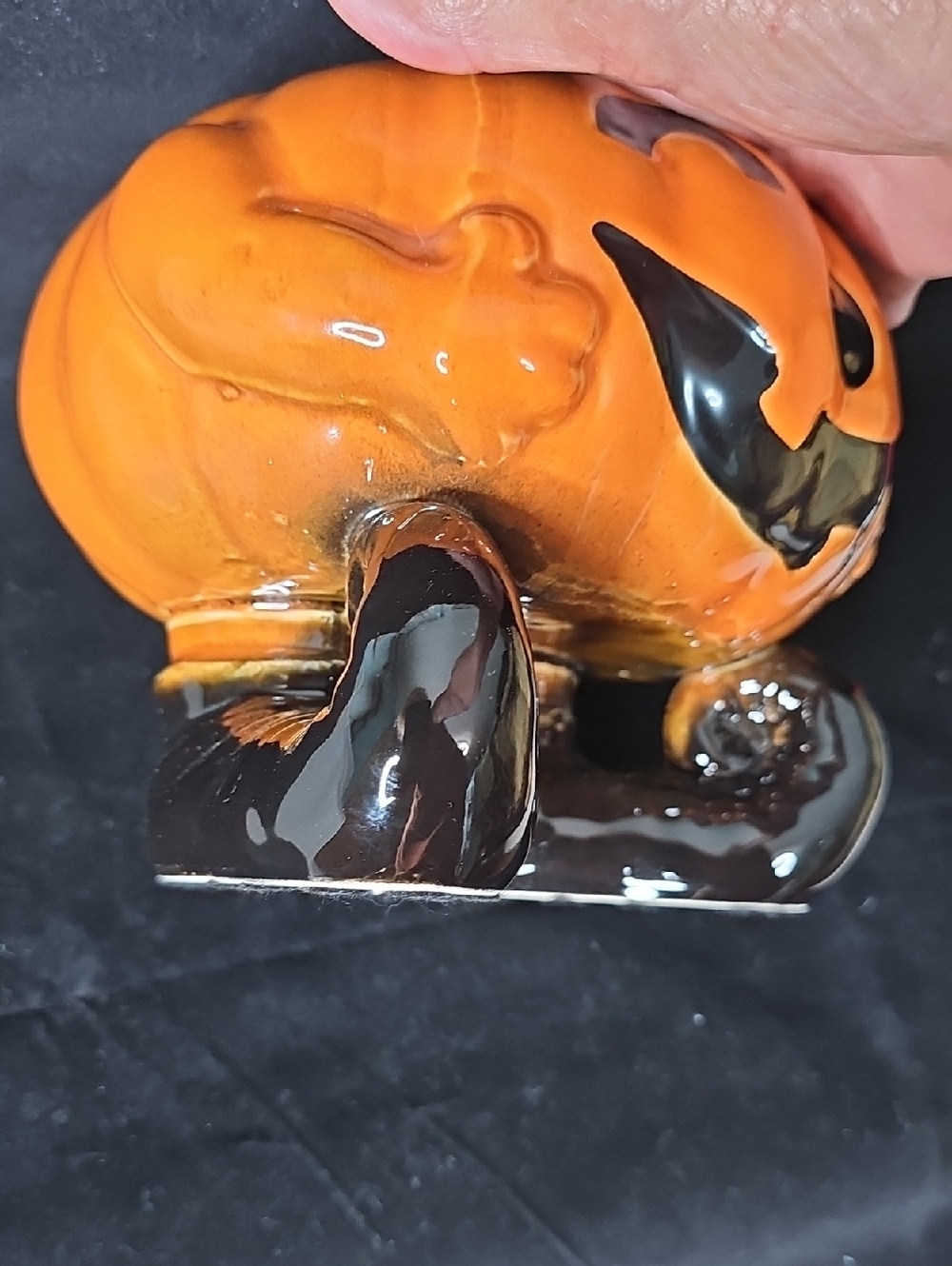 Unique Orange Pumpkin Cookie Jar with Blue Witch Hat - Decorative Home Accent - Picture 4 of 7